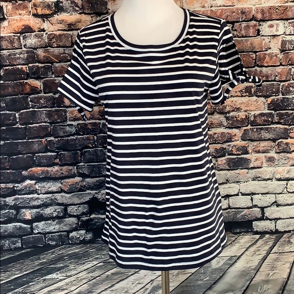 Navy Stripe Tee, keyhole tie shoulders - Picture 1 of 6